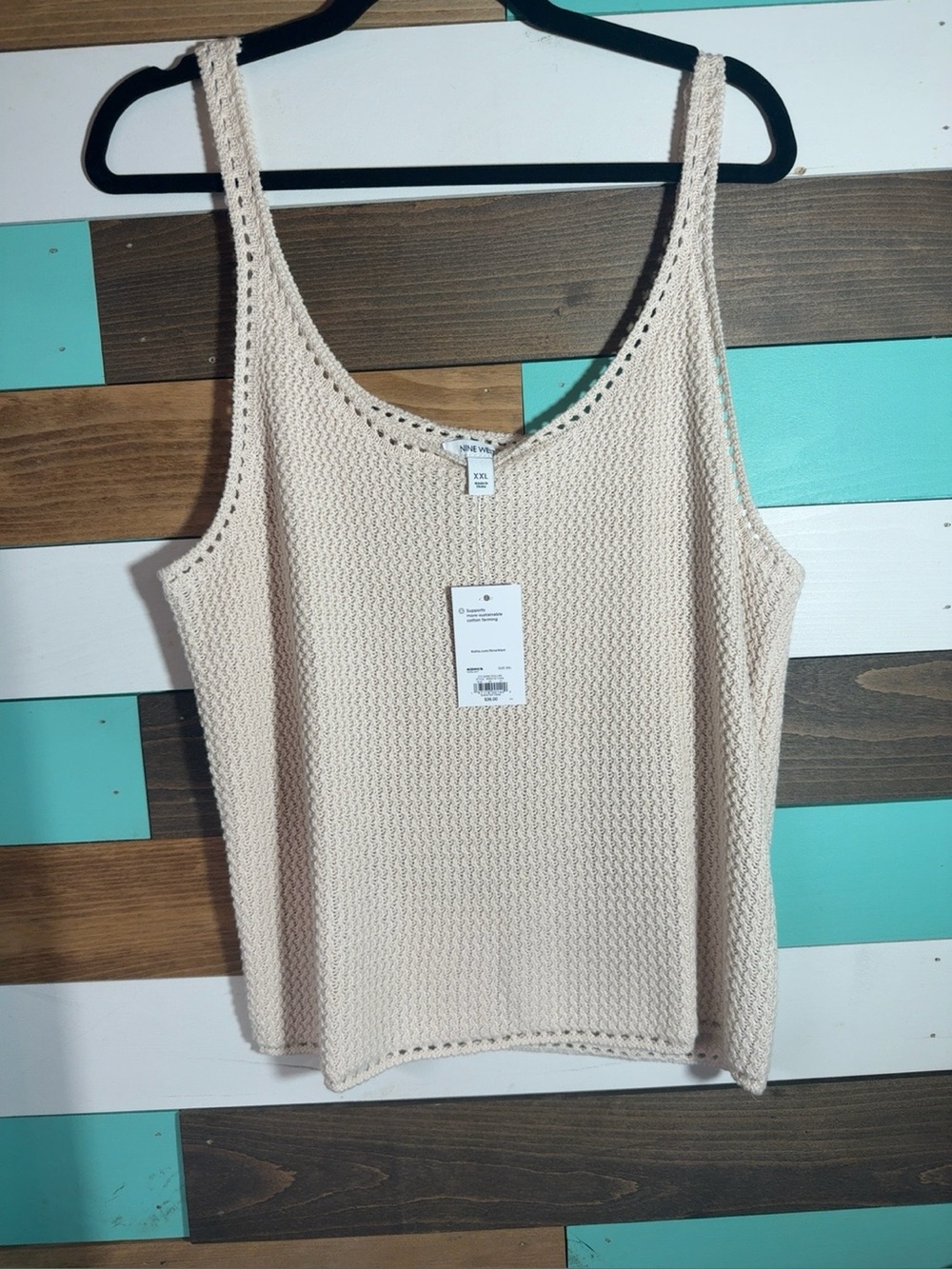 Nine West Cream Crochet-Knit Tank Top